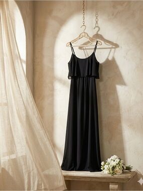 Show Me Your Mumu Caitlin Ruffle Maxi Dress Black Bridesmaid NWT